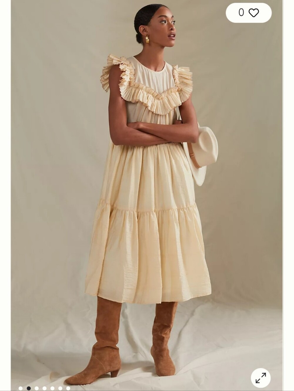 Corey Lynn Calter Pleated Ruffled Midi Dress Cream Size 8 Anthropologie